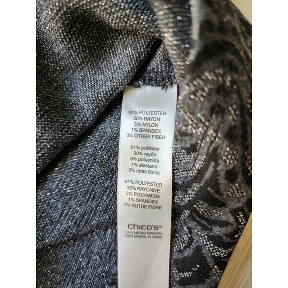 TOP/TUNIC STYLE-CHICO'S-Black Metallic Paisley-Long Length-Chico's Size 3 /LRG - Picture 7 of 15